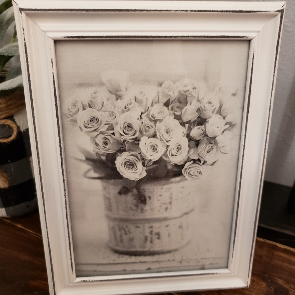 Farmhouse Shabby chic rose flowers picture 5x7 w/frame